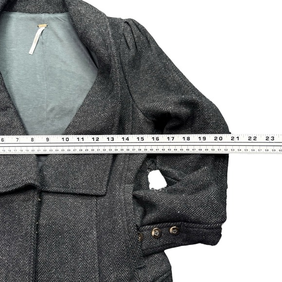 Free People Womens Blazer Size 2 Herringbone Tweed Wool Blend Grey Jacket Casual - Picture 7 of 7